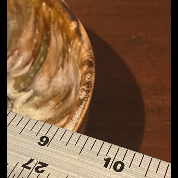 Dryden Pottery Hot Springs Ark Brown Green Drip Glaze Bowl Apple Pumpkin Vintage - Picture 5 of 5